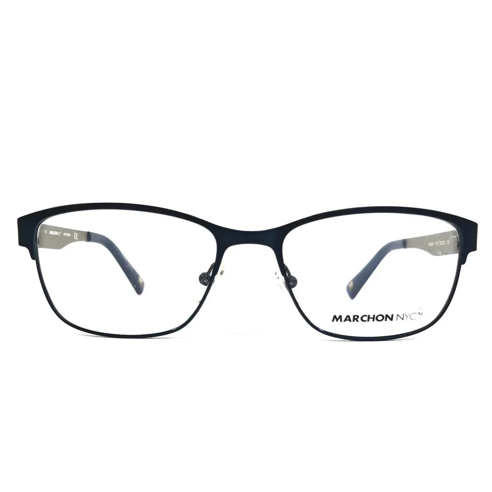Marchon NYC Petite Eyeglasses Frames ROSEN 412 Blue Silver Rectangle 50-16-135